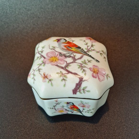 Exotic Bird w/Cherry Blossoms Trinket Box with Lid Made in Portugal - Picture 2 of 9